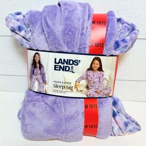 Lands' End Youth Lavender Tie Dye Pajama 3 Piece Set Size Medium 10/12 NWT